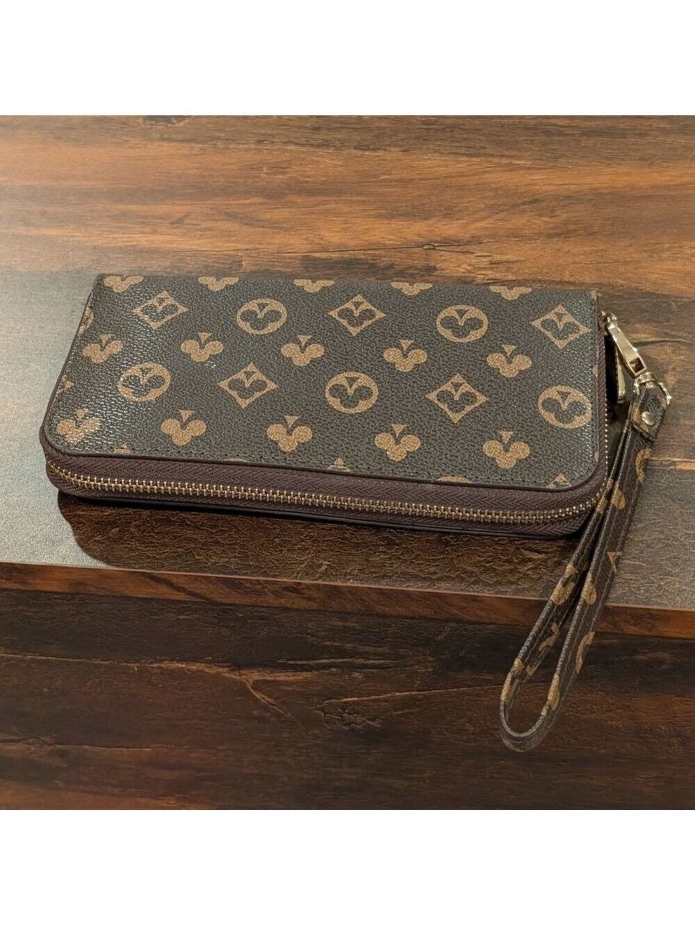 Brown, Tan Monogram Wallet Wristlet,New, With Many Slots And Zipper Inside.New. - Picture 4 of 6